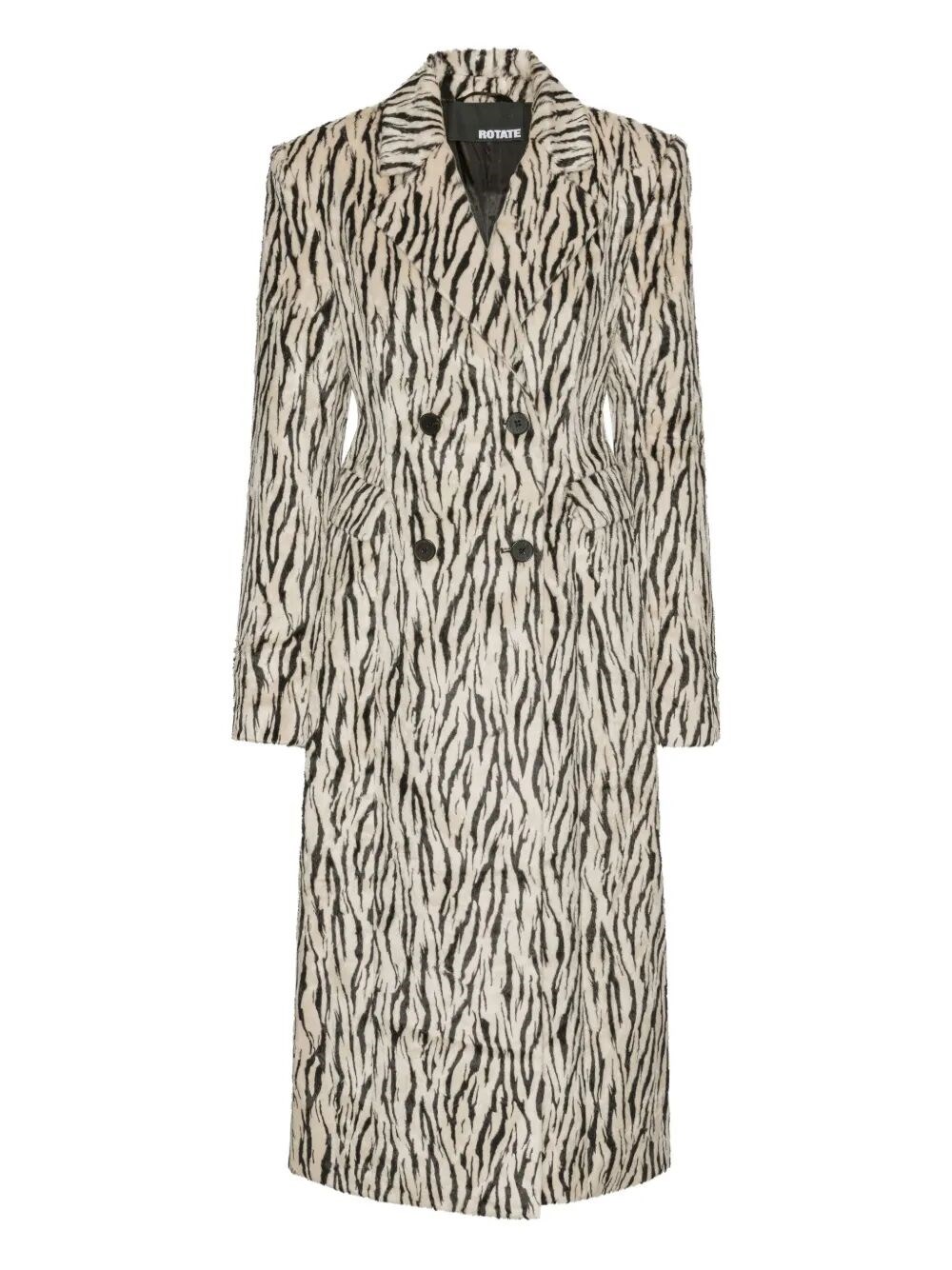 Rotate Birger Christensen Rotate Zebra Print Long Coat With Double-breasted Design And Large Lapels In Beige