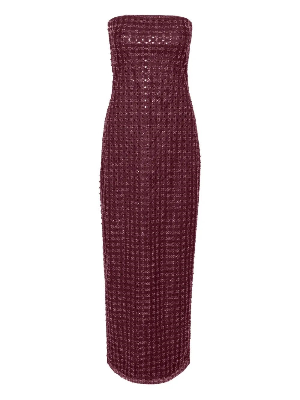 Rotate Birger Christensen Rotate Floor-length Burgundy Strapless Evening Dress With Sequined Detailing In Brown