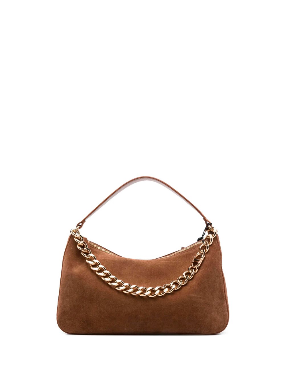 Twinset Twin-set Suede Crossbody Bag With Gold Chain Strap In Brown