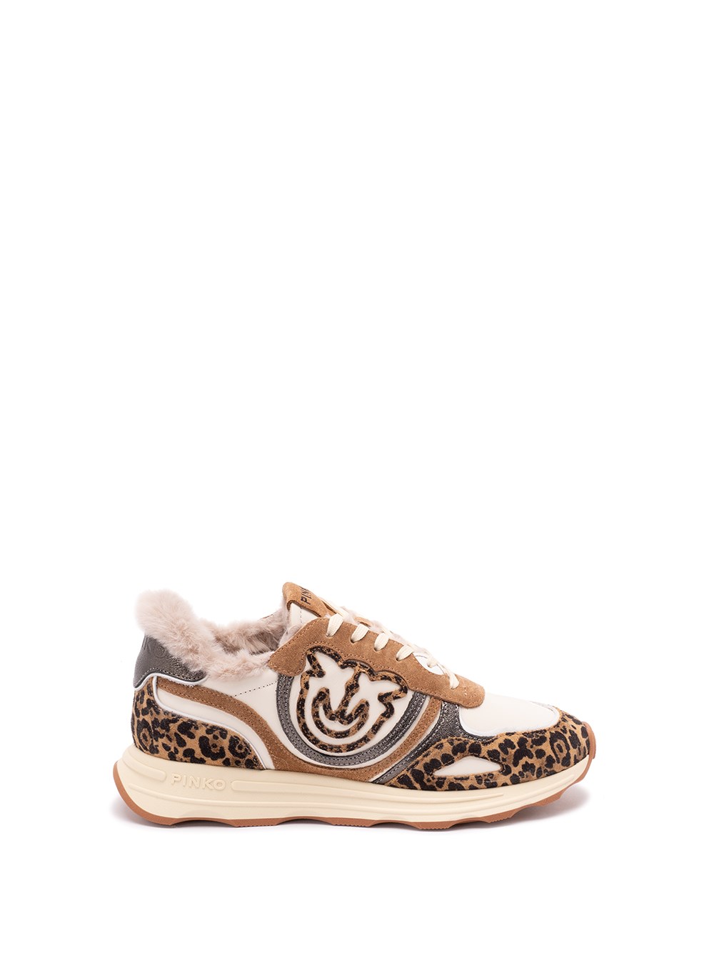 Pinko Zoe 01 Leather Sneakers With Leapadrata Pattern In Brown