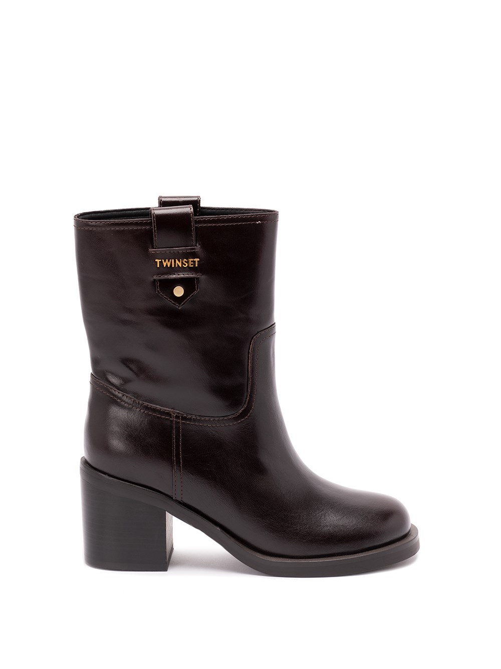 Twinset Twin-set Polished Leather Boots With Refined Heelsilhouette In Brown