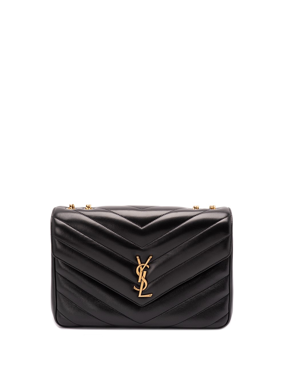 Saint Laurent Black Nappa Leather Large Loulou Shoulder Bag In Black