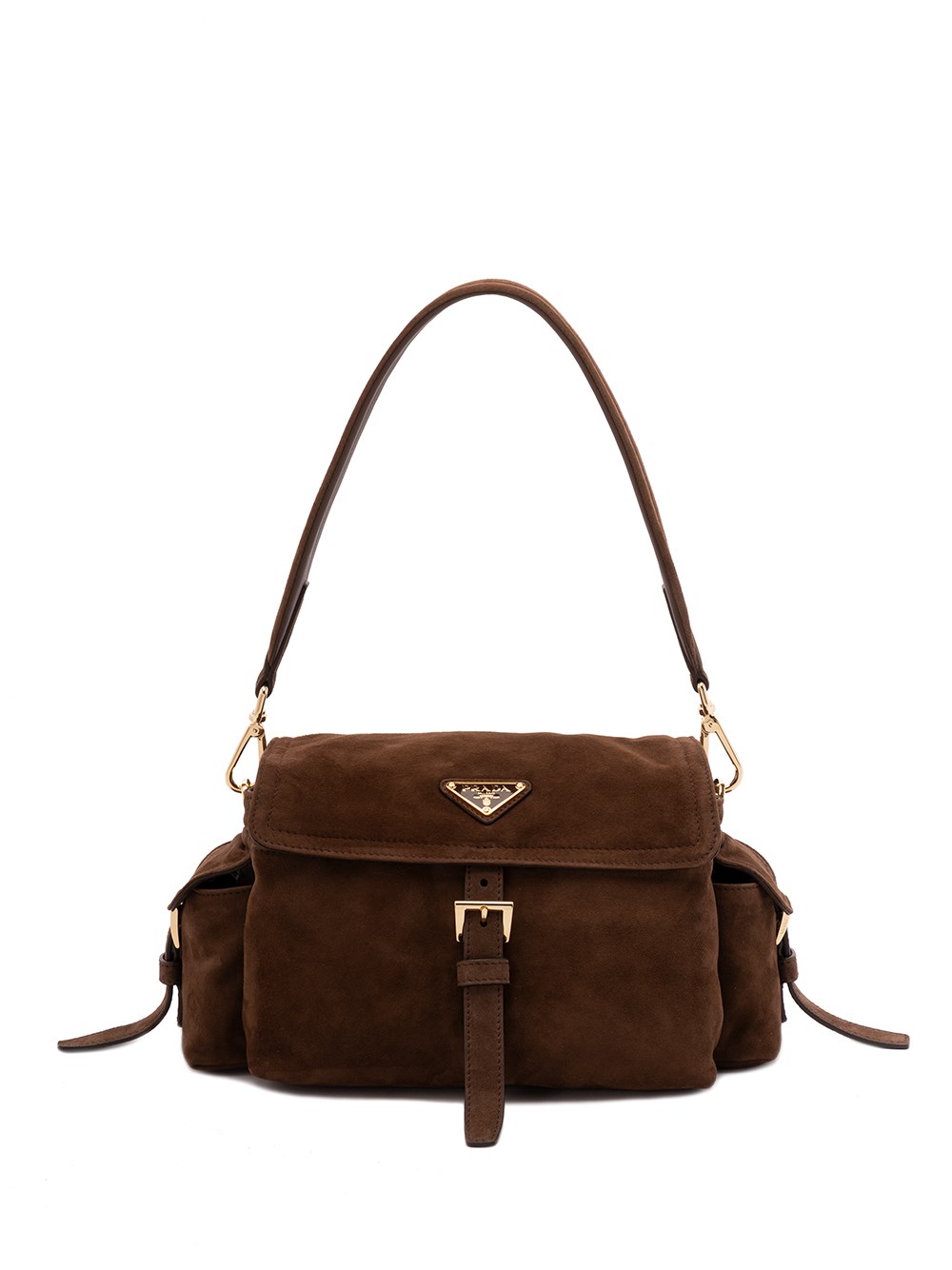 Prada Suede Shoulder Bag With Pockets In Brown