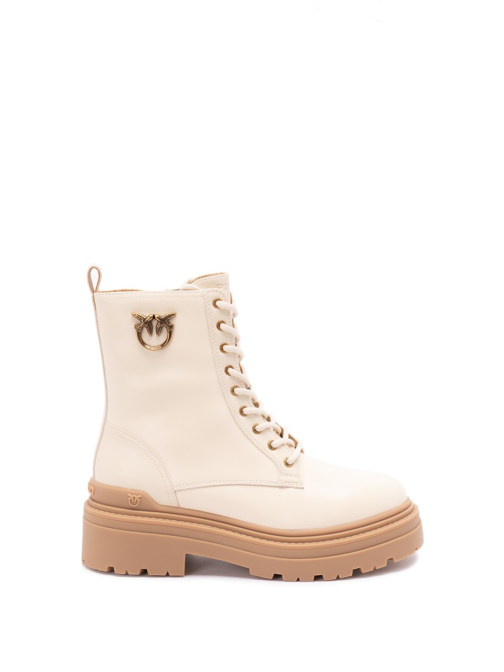 Pinko Ankle-high Leather Boots With Gold Hardware Detail In White
