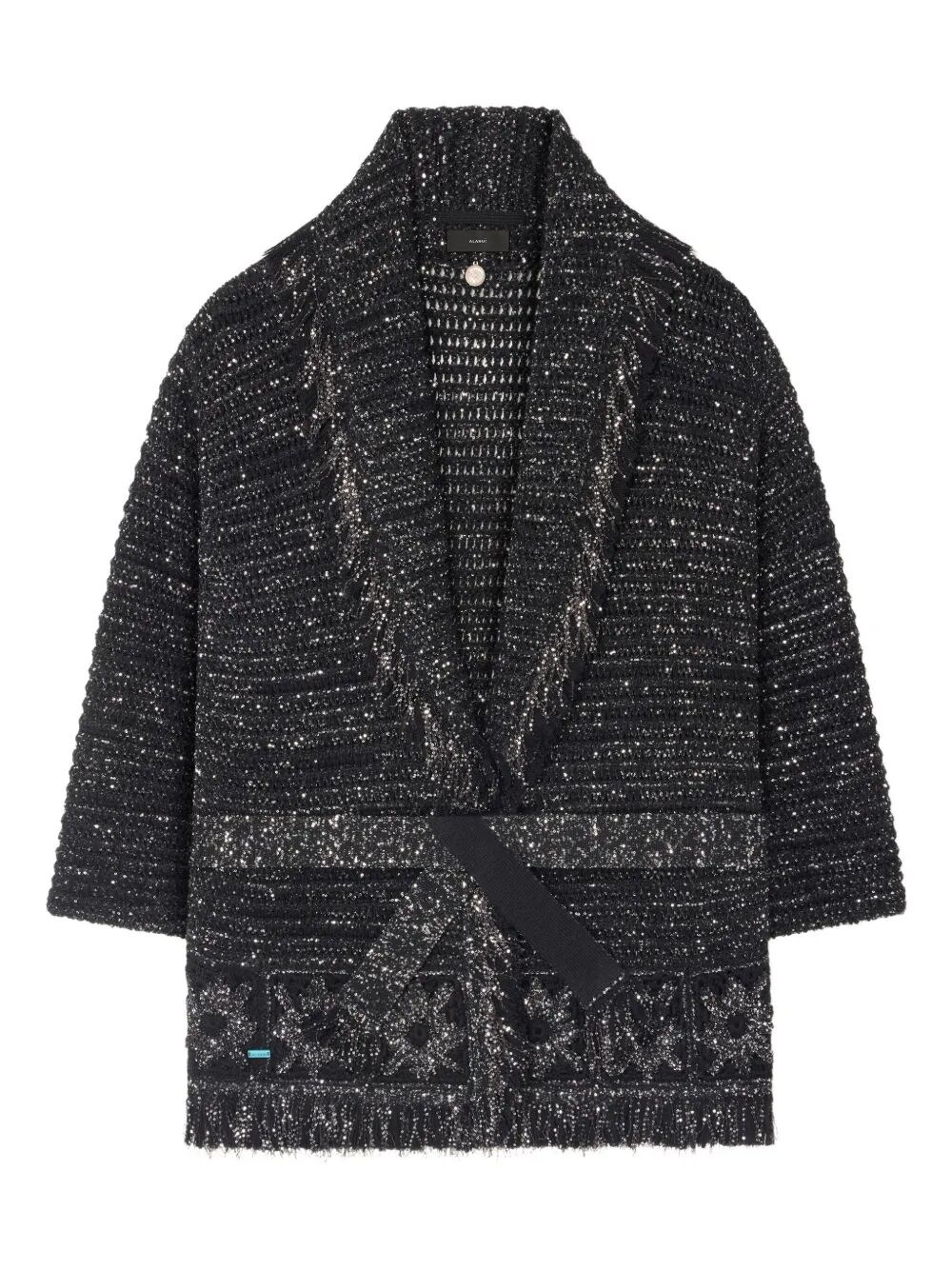 Alanui City Lights Fringed Sequin Cardigan In Black
