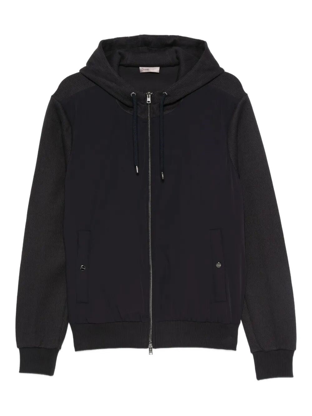 Herno Hooded Drawstring Jackets With Ribbed Finish In Blue