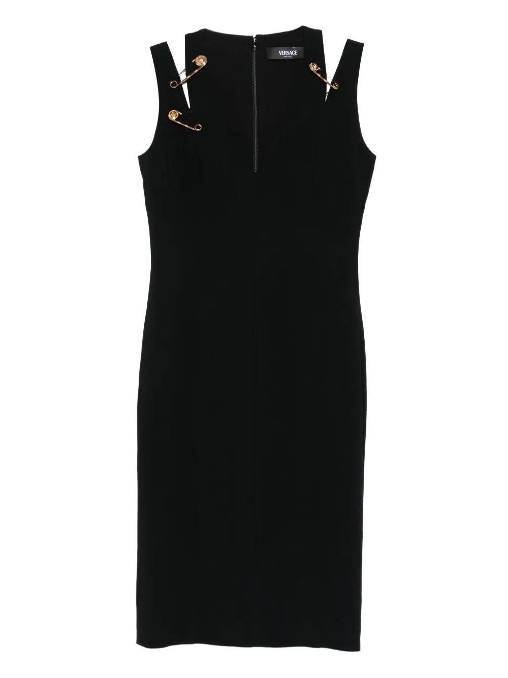 Versace Cocktail Dress `responsible` Techno Cady Stretch In Black