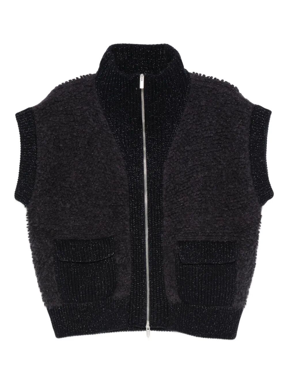 Peserico Zip-front Pocket Cardigan In Black