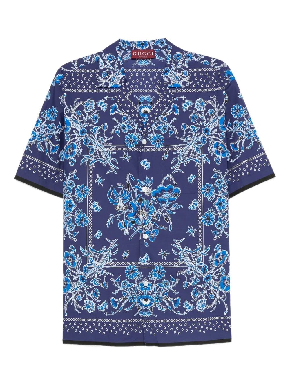 Gucci Printed Cotton Poplin Bowling Shirt In Blue