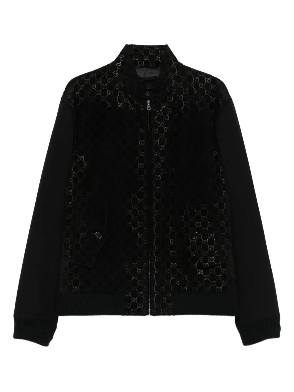Gucci `gg` Leather Bomber Jacket In Black