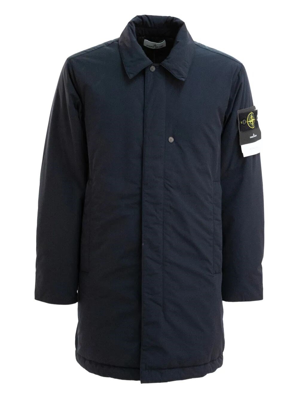 Stone Island Padded Nylon Coat With Double Front Pocket In Blue