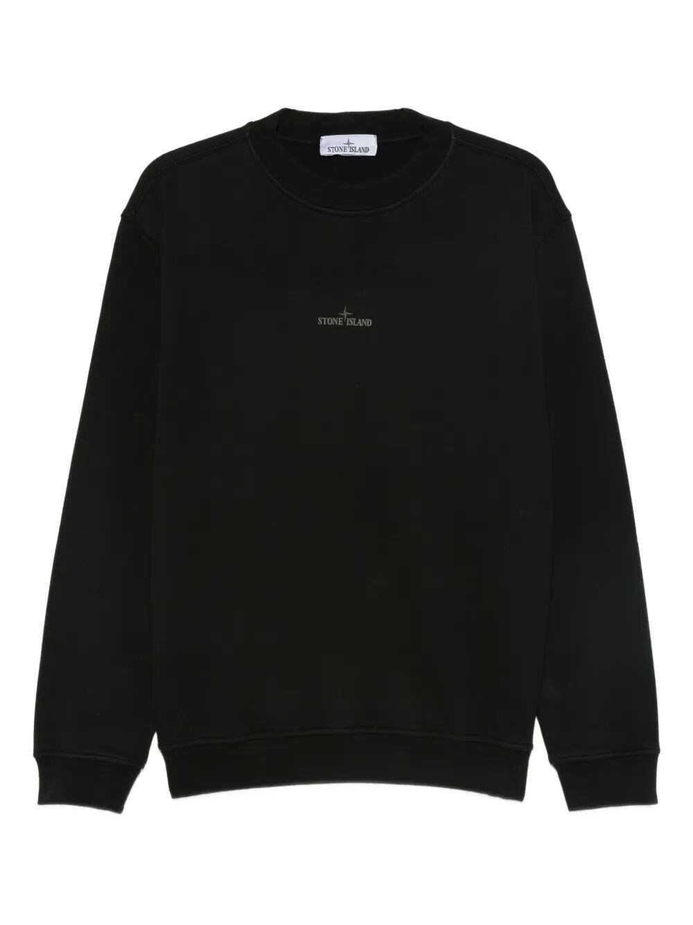 Stone Island Cotton Sweatshirt With Embroidered Logo In Black