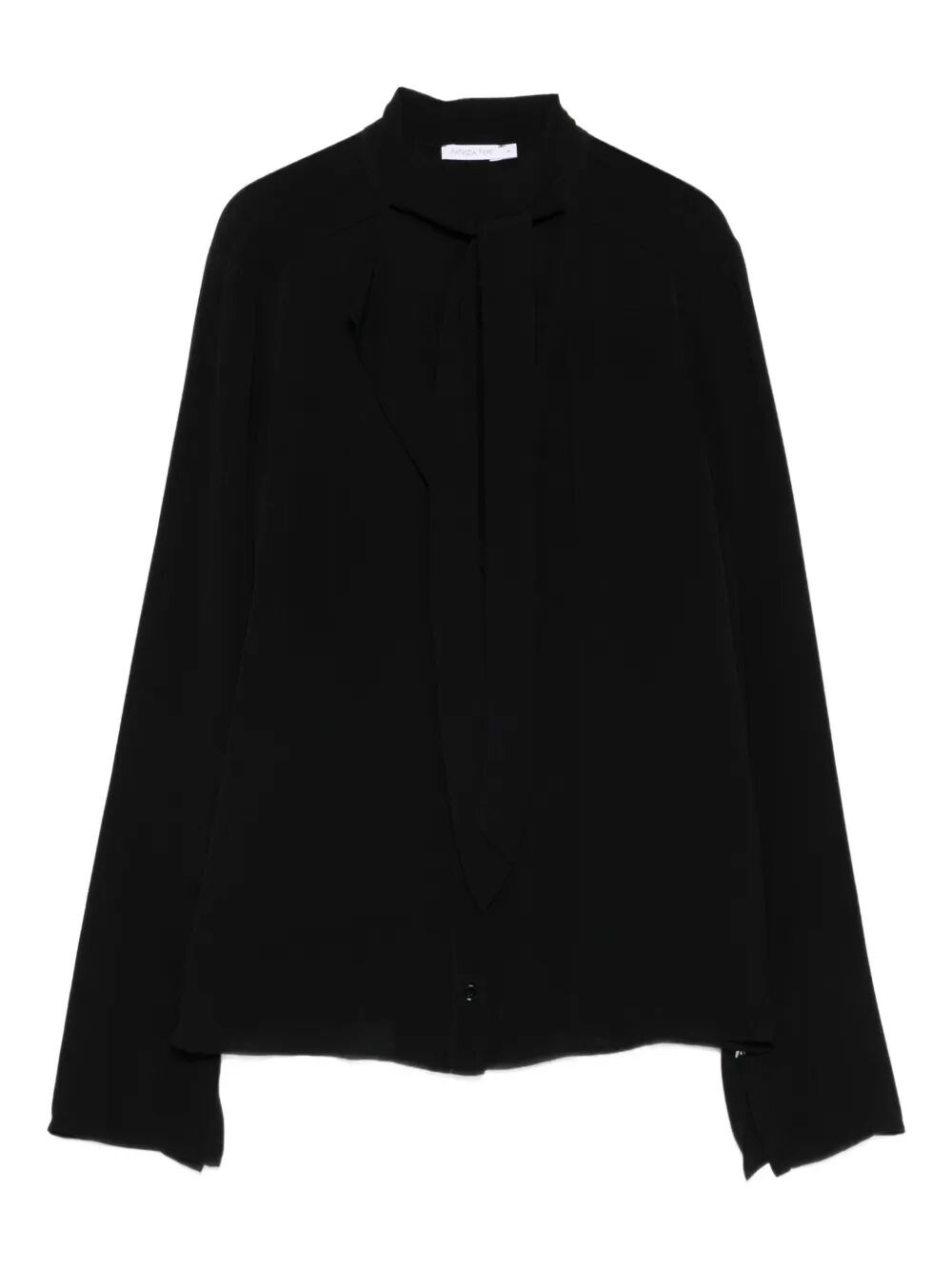 Patrizia Pepe Black High Neck Shirt With Subtle Tie Detail In Black