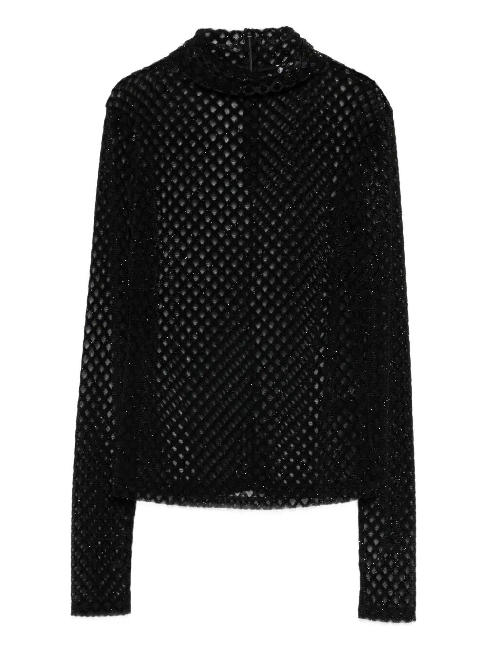 Patrizia Pepe Textured Black High-neck Top With Long Sleeves In Black