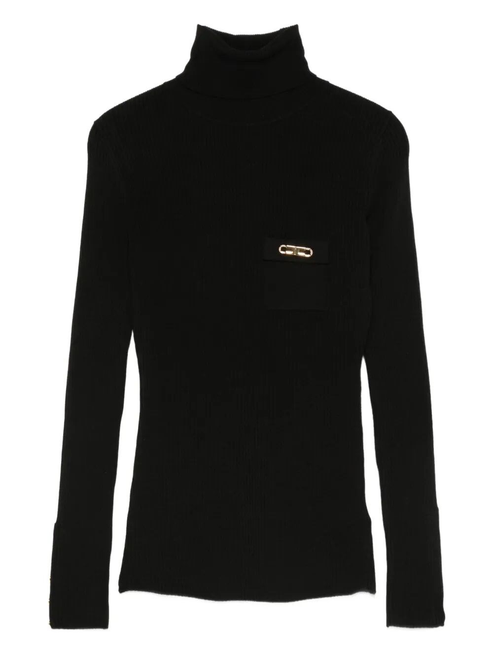 Elisabetta Franchi Ribbed Turtleneck Embellished Sweater In Black