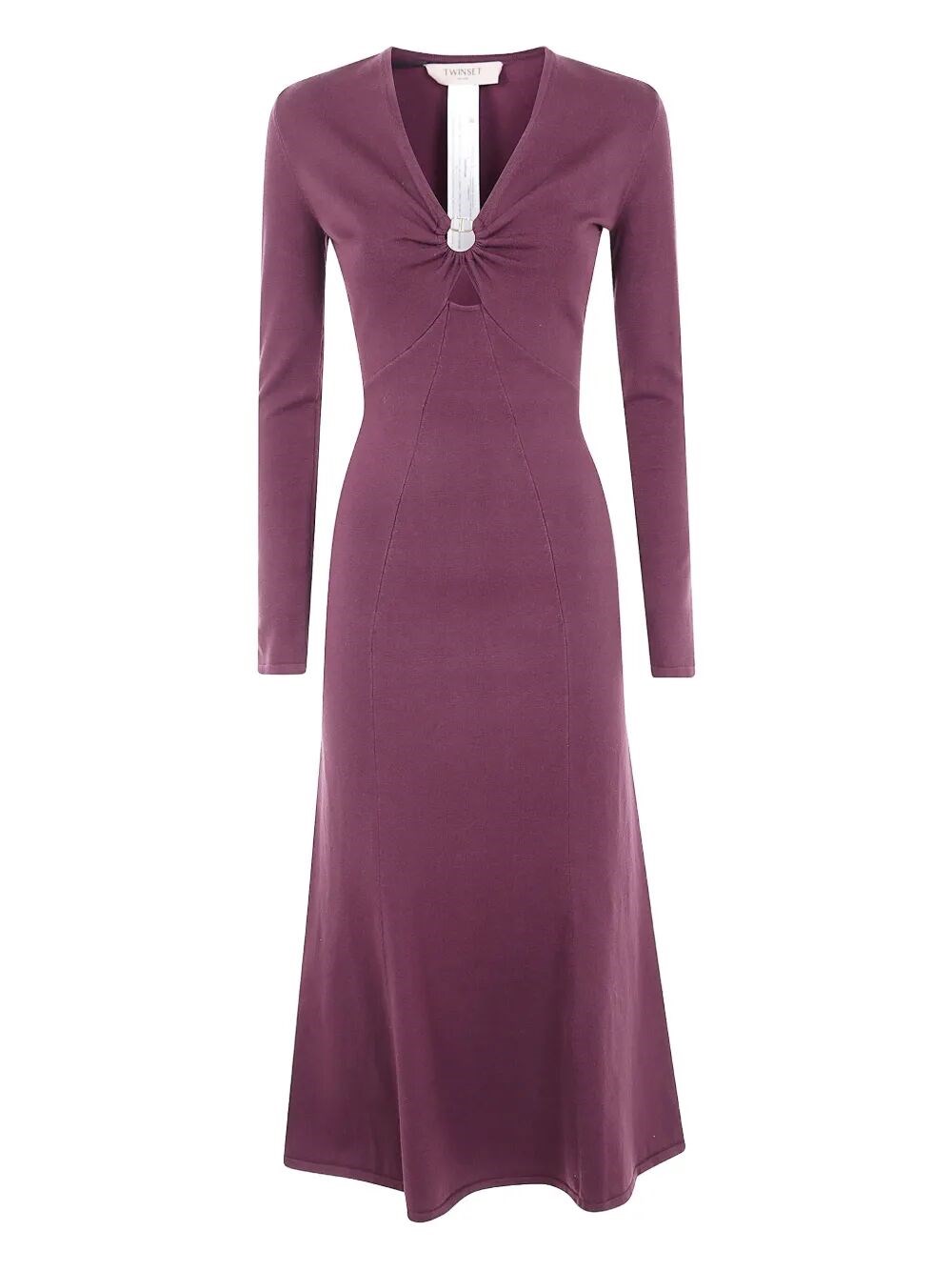 Twinset Twin-set Fitted Bodice Dress With Twist Detail And Flared Skirt In Purple