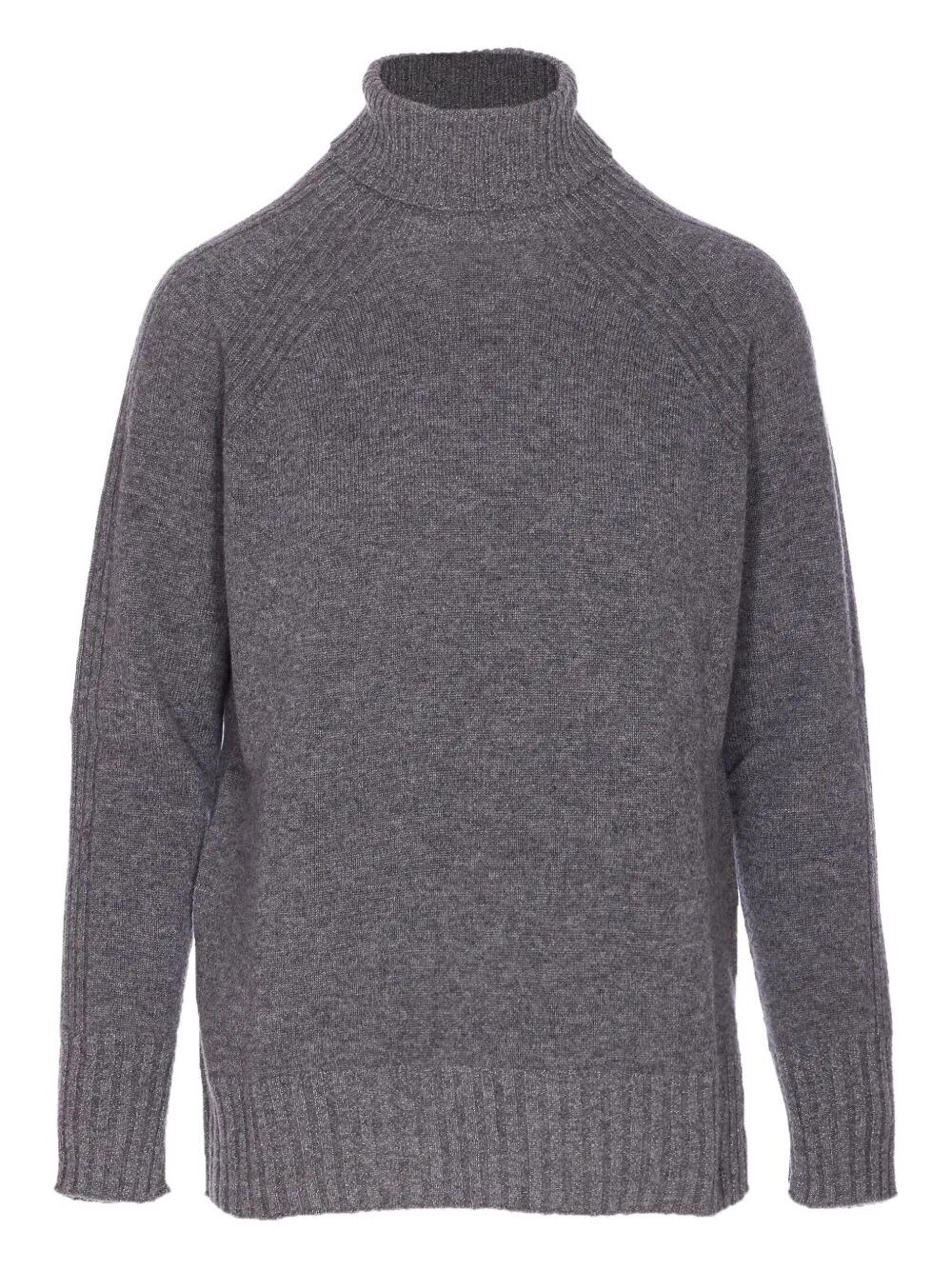 Twinset Twin-set High Neck Relaxed-fit Sweater With Ribbed Detailing In Gray
