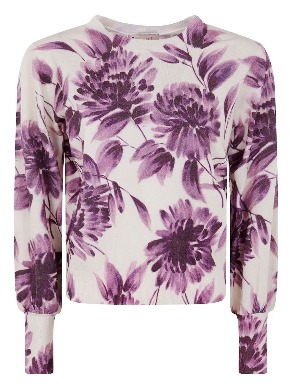 Twinset Twin-set Floral Pattern Viscose Sweater With Gathered Cuffs In Pink
