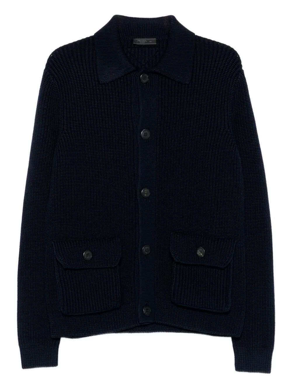 Prada Buttoned Patch-pocket Cardigan In Blue