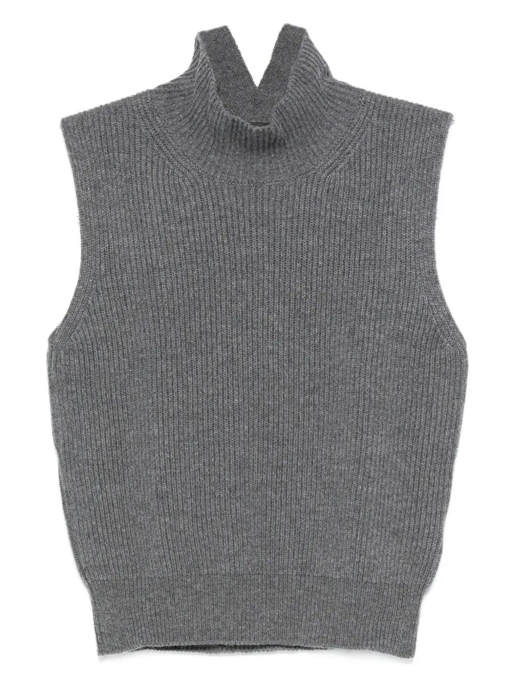 Dondup Sleeveless Turtle-neck Sweater In Ribbed Wool In Gray