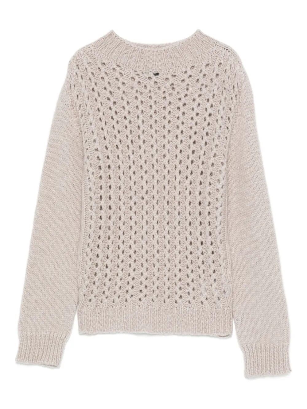 Dondup Open-knit Turtle-neck Sweater With Textured Pattern In Neutral