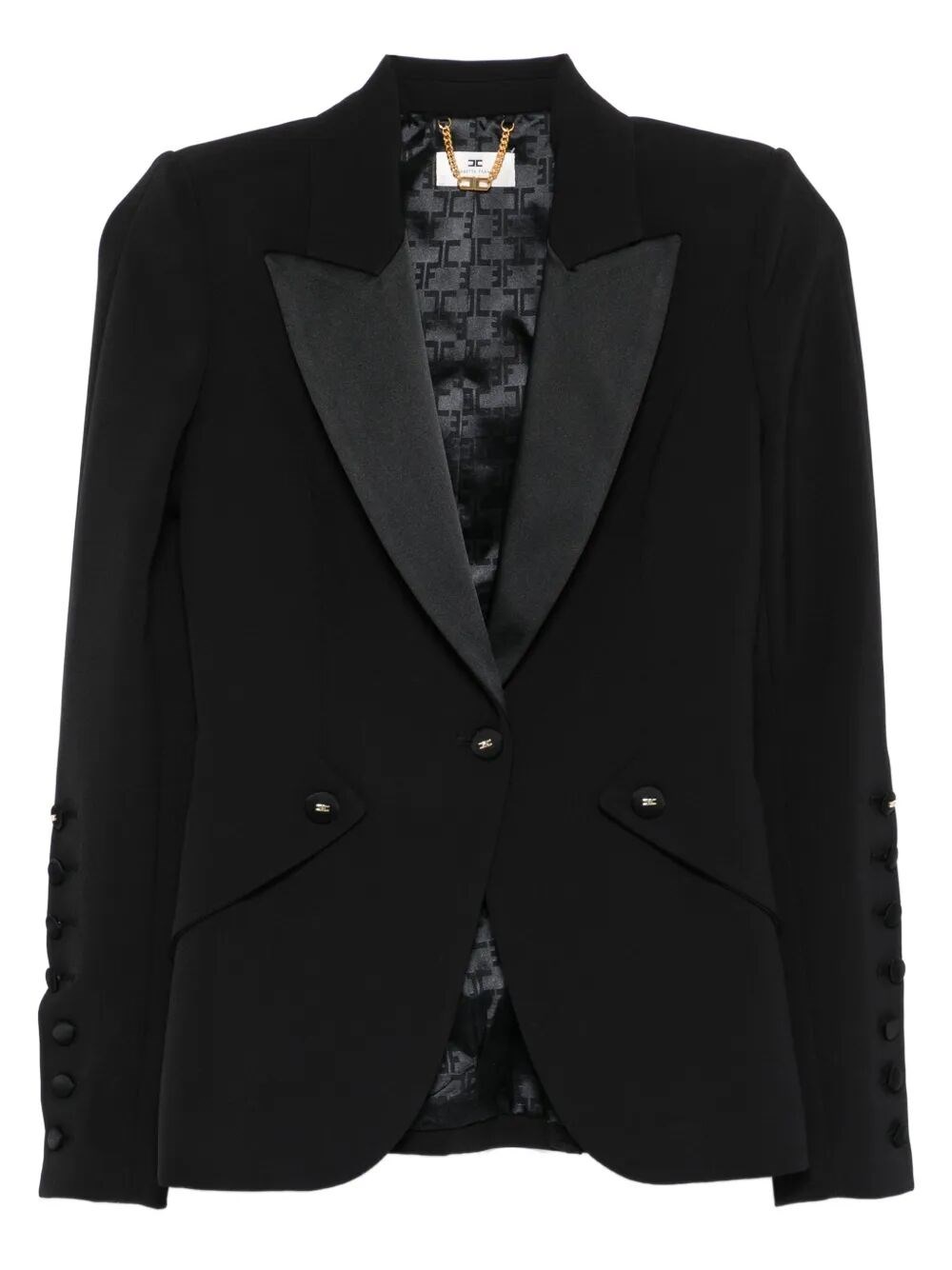 Elisabetta Franchi Tailored Blazer With Satin Lapel In Black