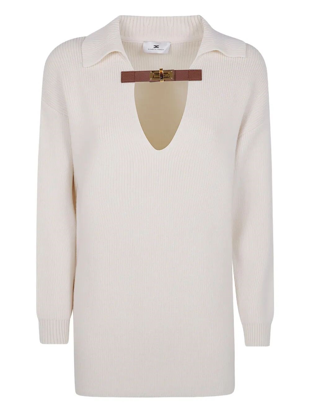Elisabetta Franchi Collar-buckle Wool Sweater In Sand