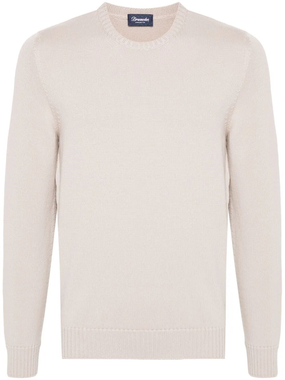 Drumohr Ribbed Texture Long Sleeve Crew-neck Sweater In Sand