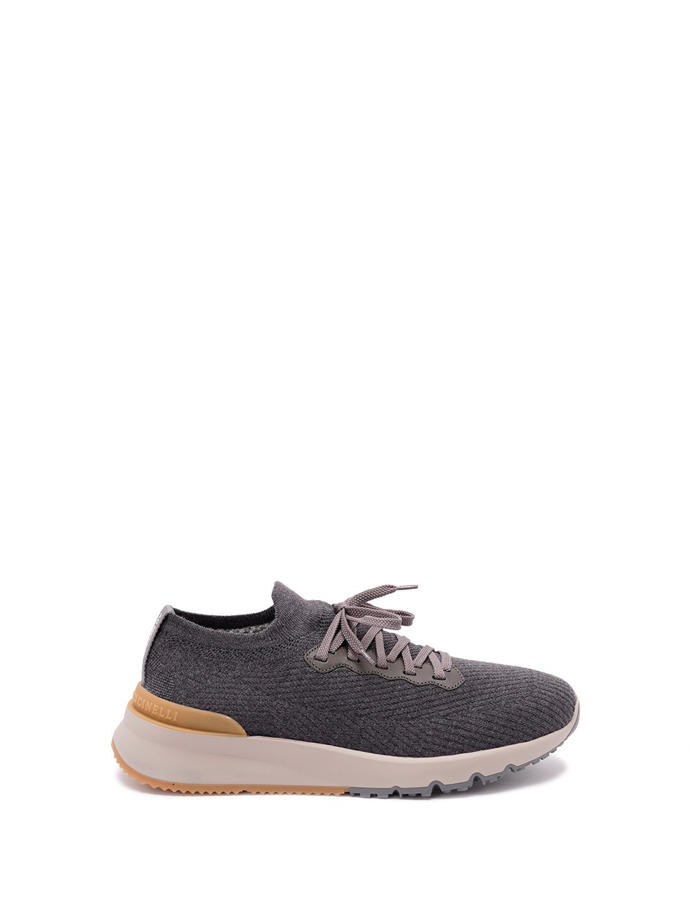Brunello Cucinelli Leather-trimmed Stretch-knit Sneakers In Gray
