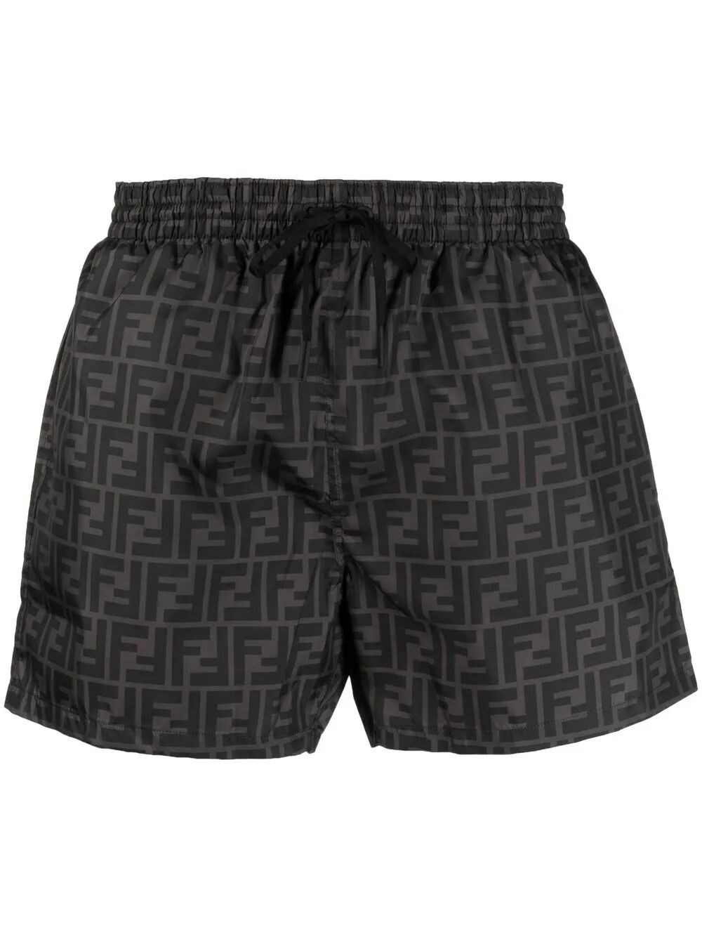 Fendi Tech Fabric With All-over Ff Pattern Swim Shorts In Black