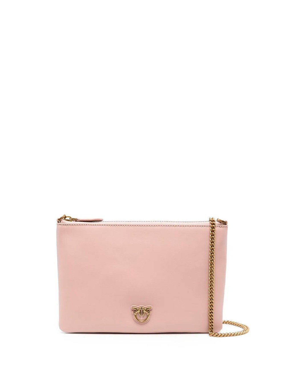 Pinko Logo Plaque Chain-linked Clutch Bag In Sand