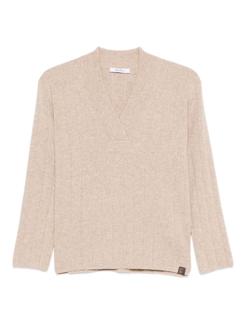 Max Mara Arten Ribbed V-neck Jumper In Sand