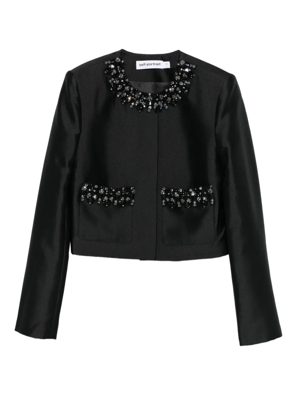 Self-portrait Taffeta Embellished Trim Jacket In Black