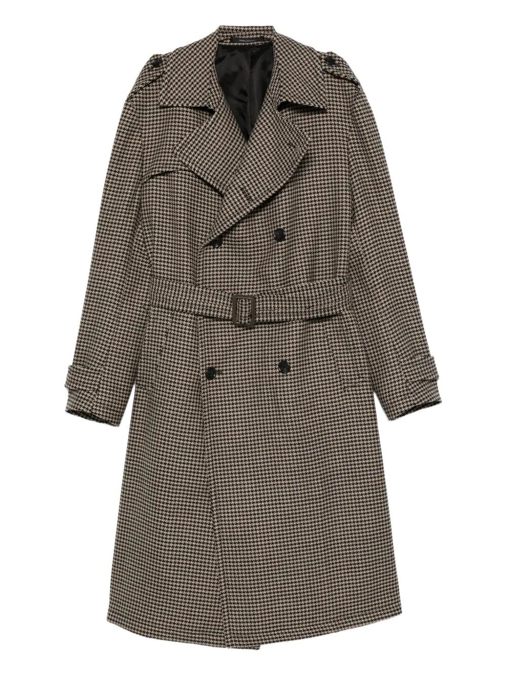 Tagliatore Houndstooth Double-breasted Coat In Black
