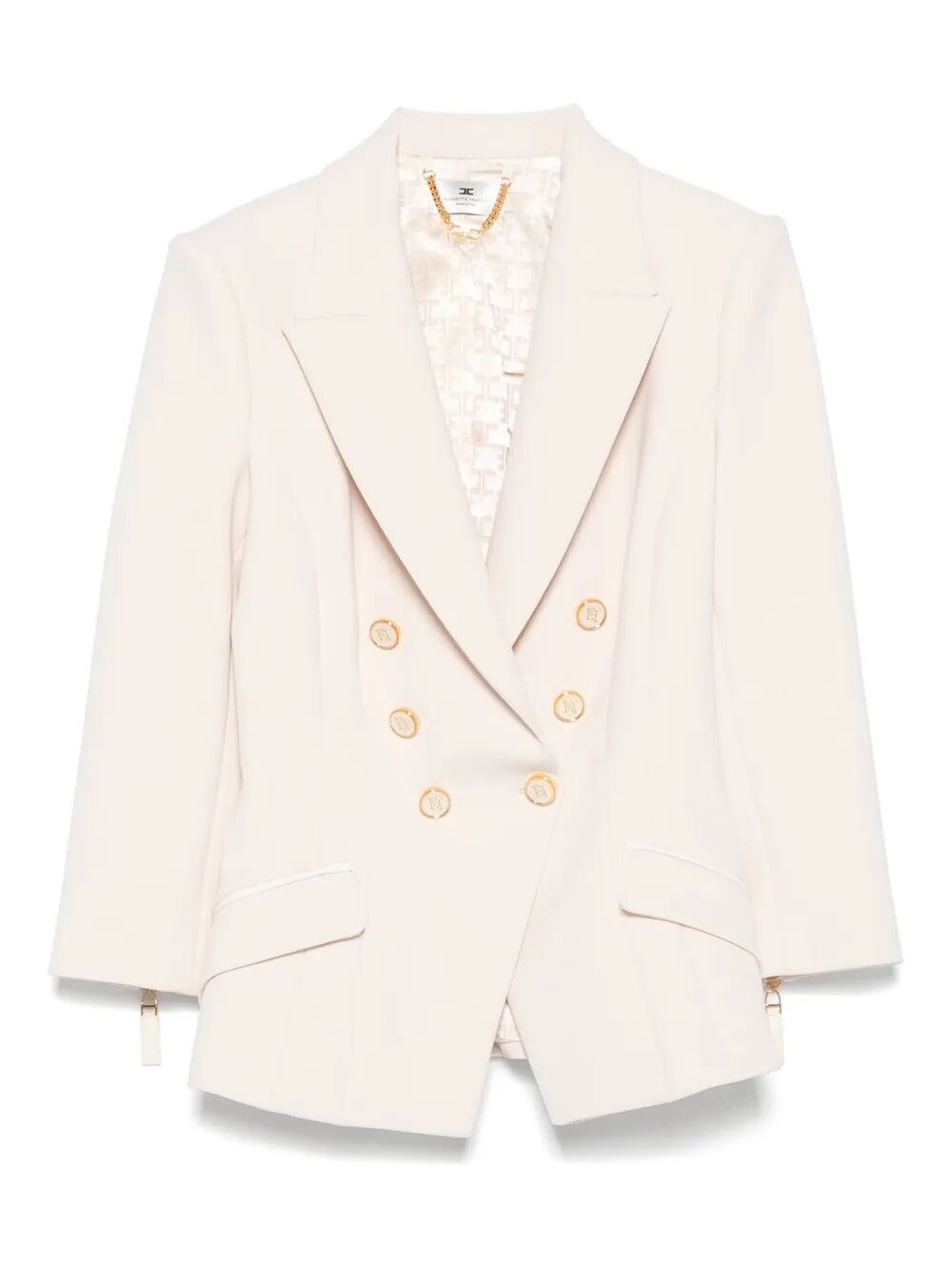 Elisabetta Franchi Tailored Double-breasted Jacket With Gold Buttons In Neutral