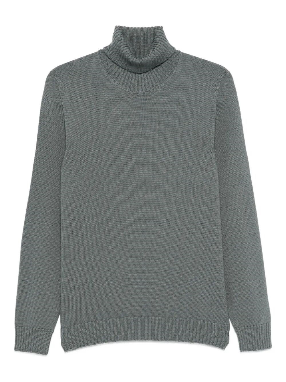 Drumohr Ribbed Collar Merino Wool Turtleneck Sweater In Green