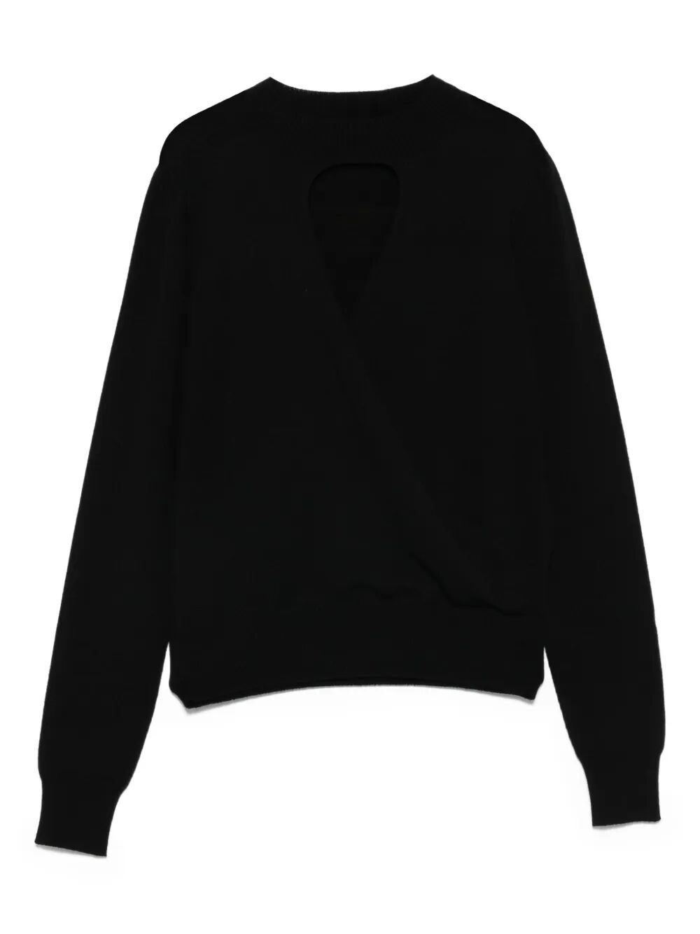 Twinset Twin-set Keyhole Neckline Black Sweater With Ribbed Cuffs In Black