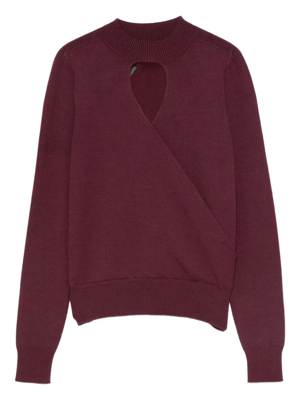 Twinset Twin-set Burgundy Knit Sweater With Keyhole Neck And Ribbed Hem In Burgundy