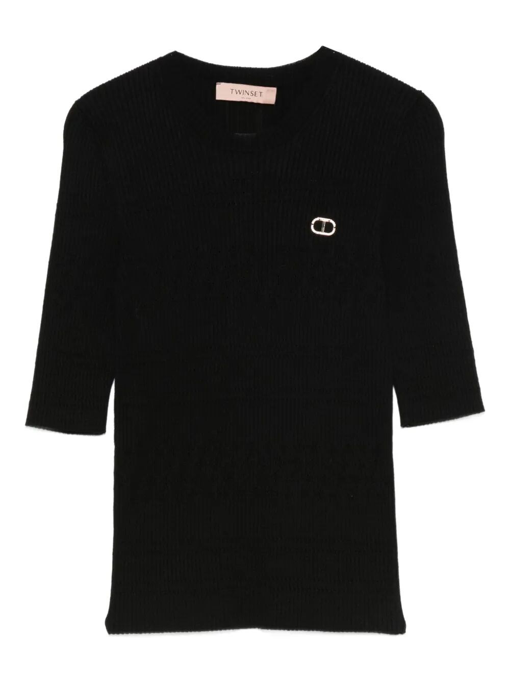 Twinset Ribbed Embellished Top In Black