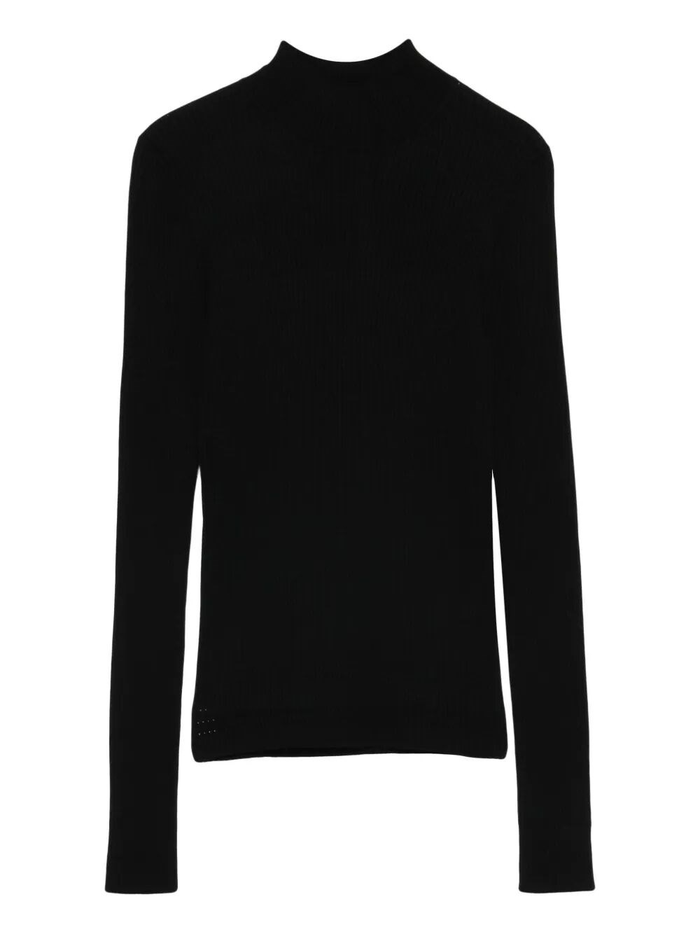 Twinset Fitted Ribbed Sweater With High Neckline In Black