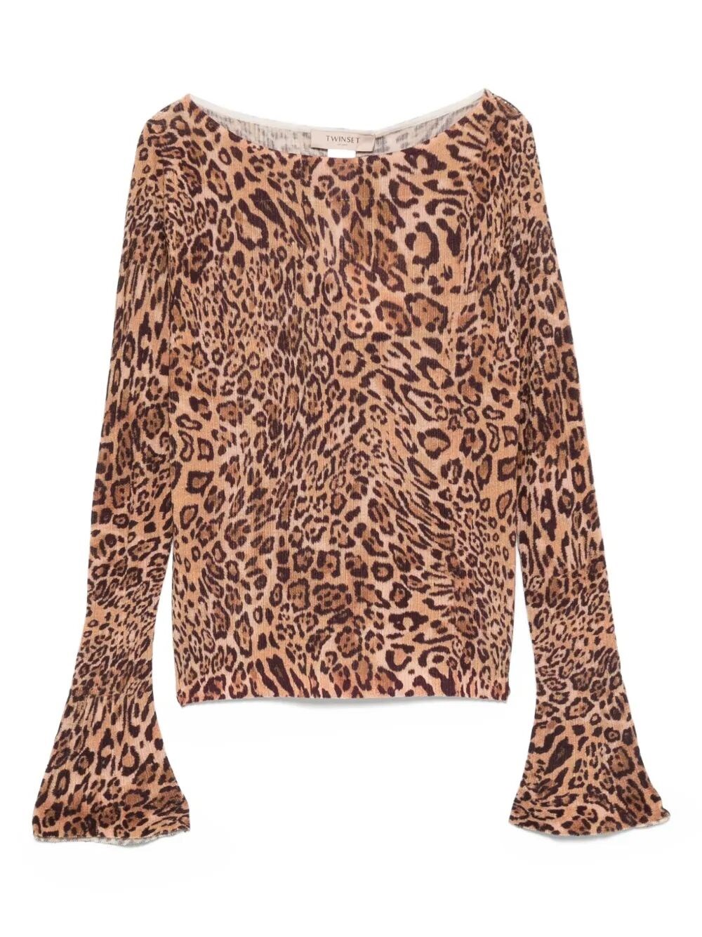 Twinset Bell-sleeve Leopard-print Top In Brown
