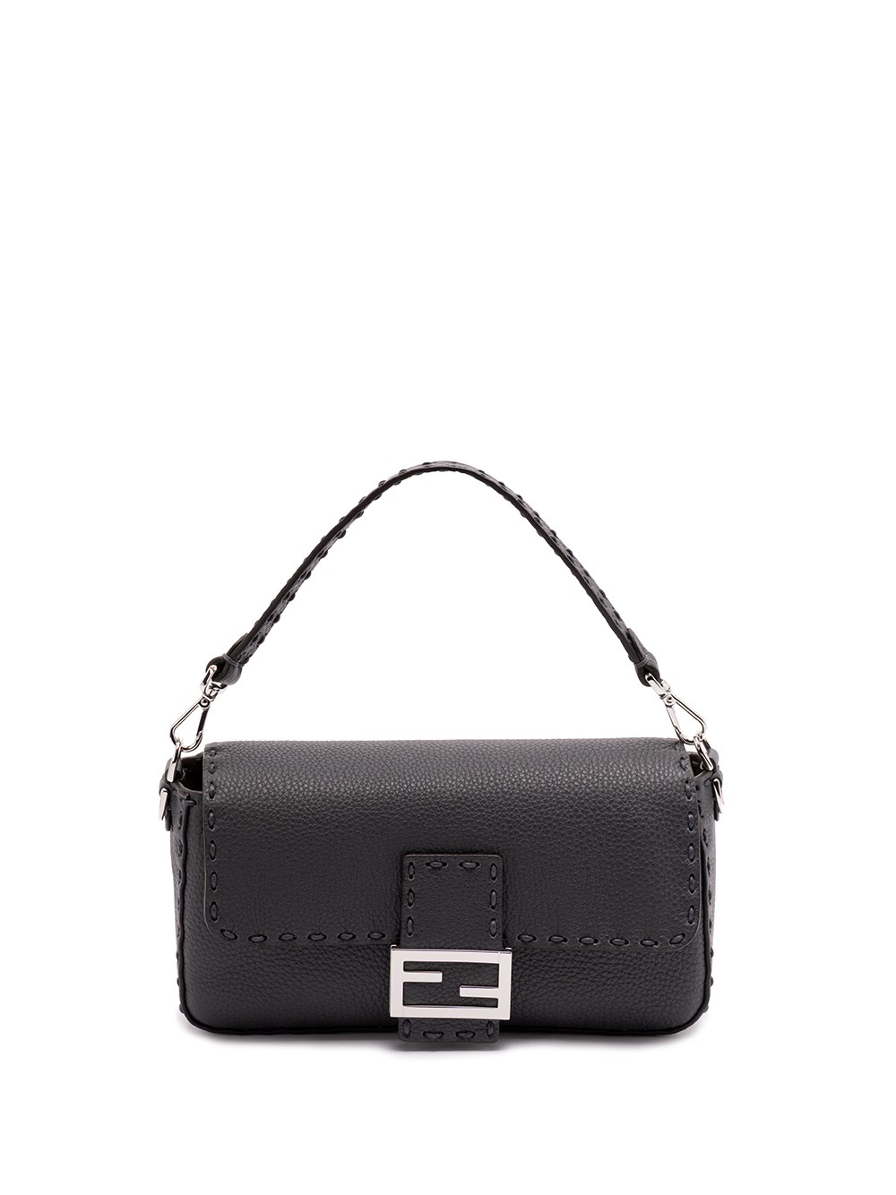 Fendi Baguette Macro-stitch Messenger Bag In Gray