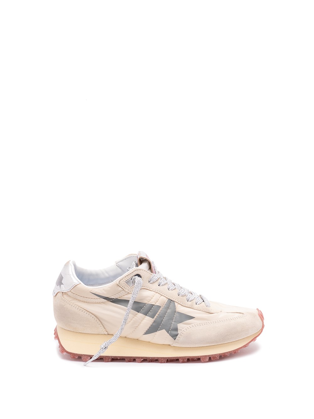 Golden Goose Marathon Sneakers With Beige Nylon Upper And Gray Star In Nude