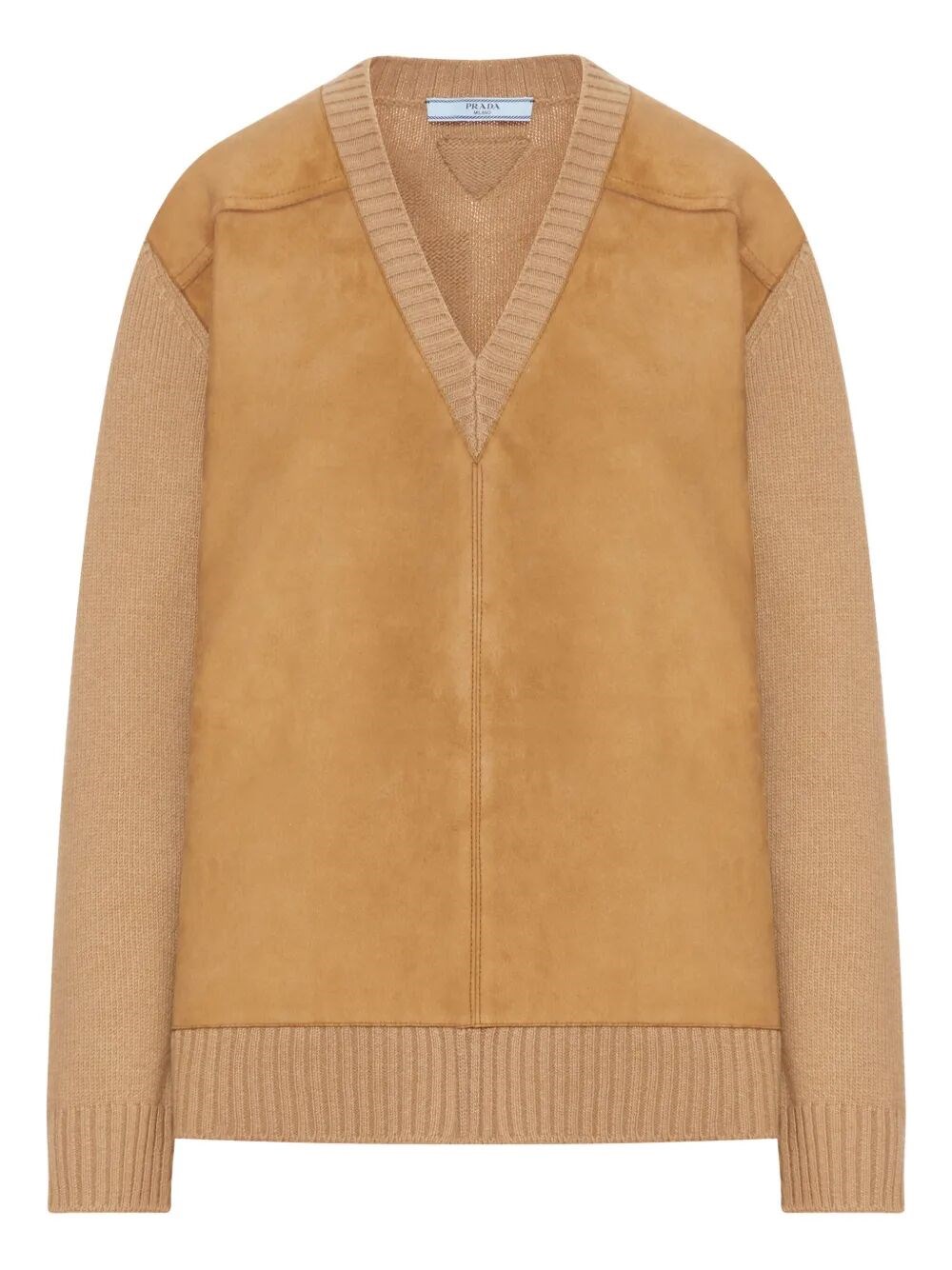 Prada Wool And Cashmere Sweater With Suede Inserts In Brown