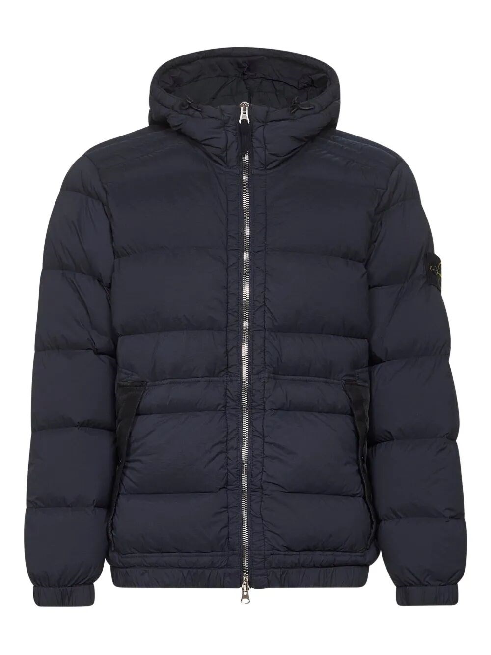Stone Island Blue Hooded Down Jacket With Logo Patch In Nylon Man In Blue
