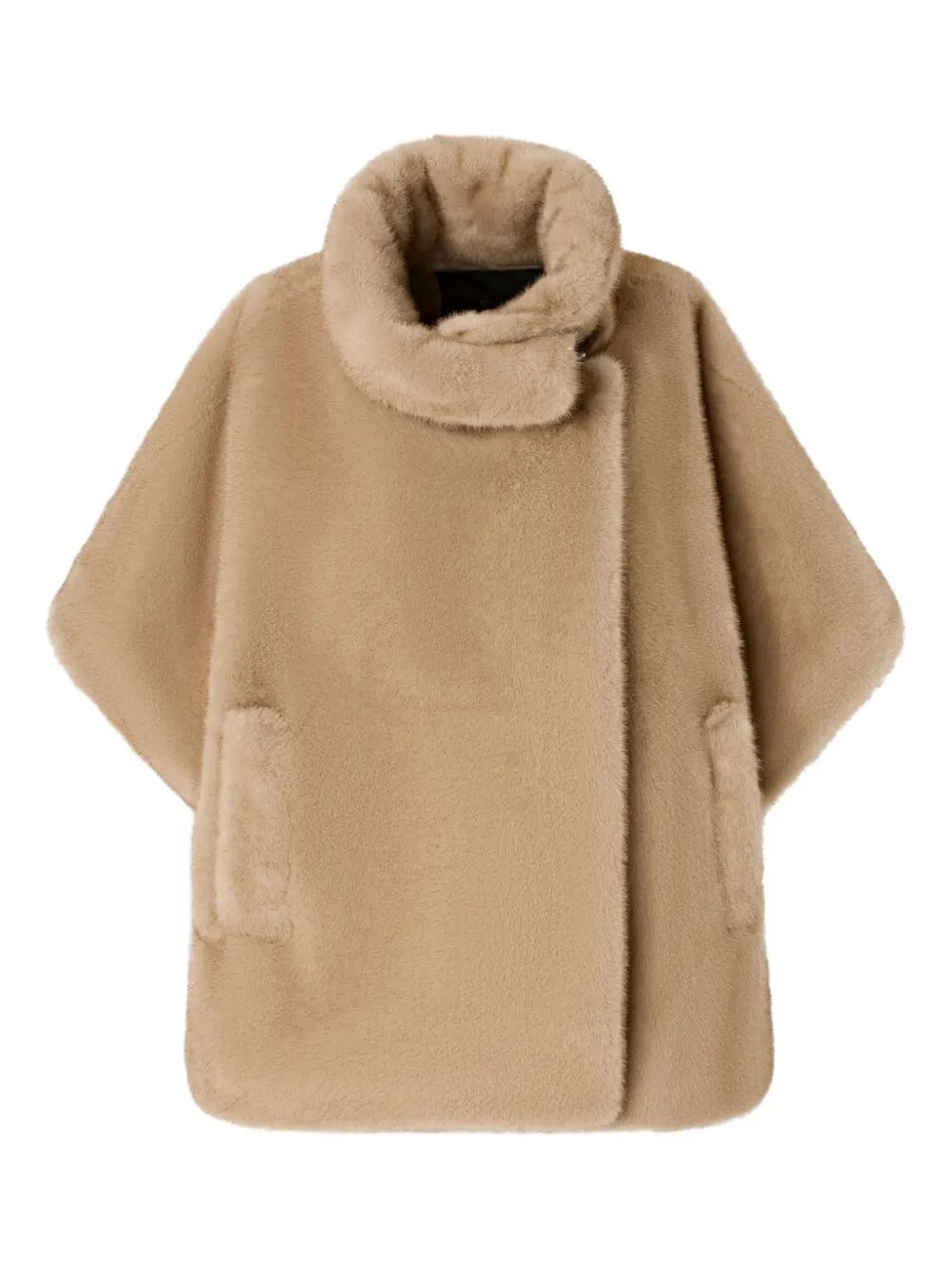 Pinko High Neck Beige Coat With Concealed Fastening And Welt Pockets In Brown