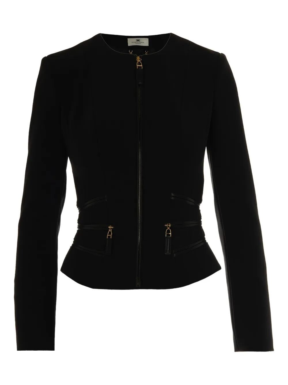 Elisabetta Franchi Fitted Crepe Jacket With Structured Seams In Black
