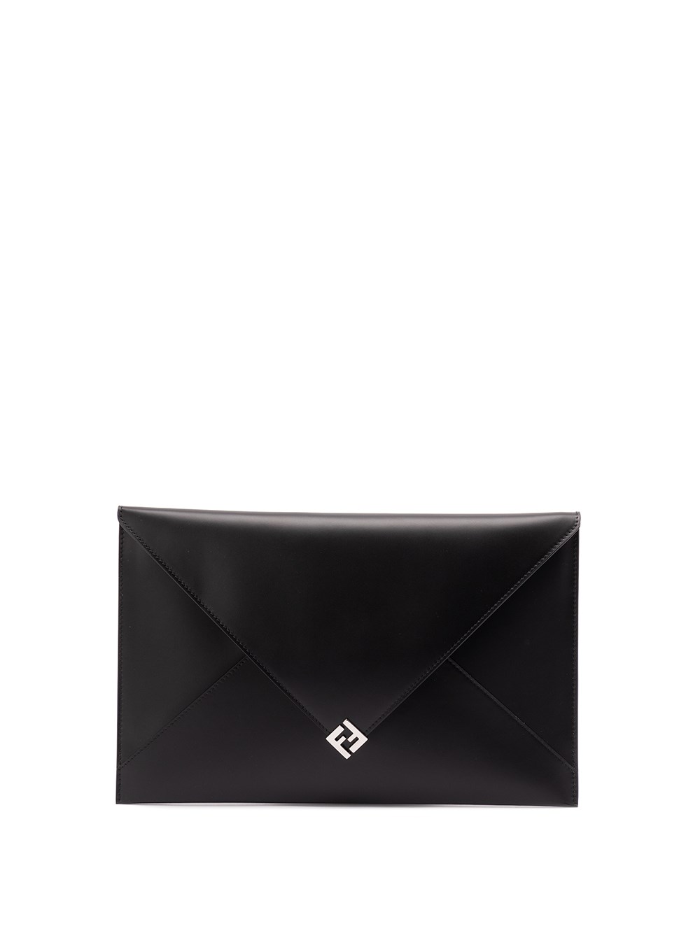 Fendi Structured Black Calf Leather Flat Pouch In Black
