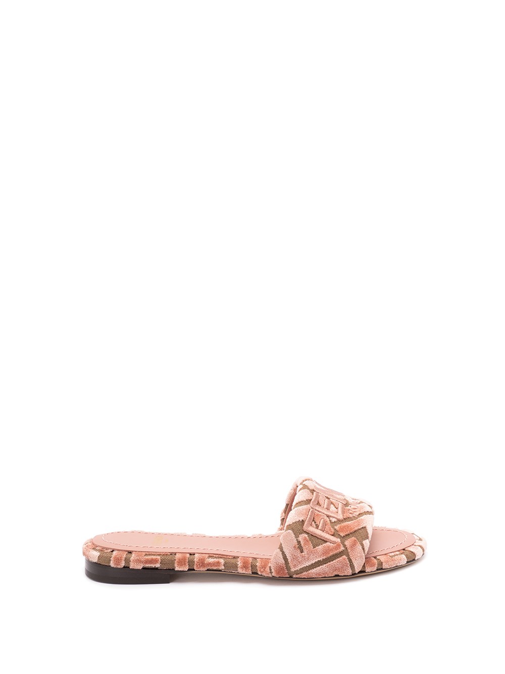 Fendi Logo-motif Velvet Sandals In Sand