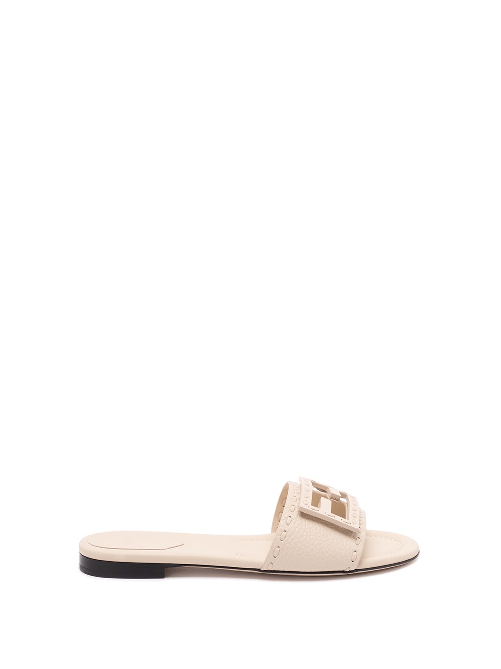 Fendi Baguette Ff Leather Buckle Flat Slide Sandals In Multi